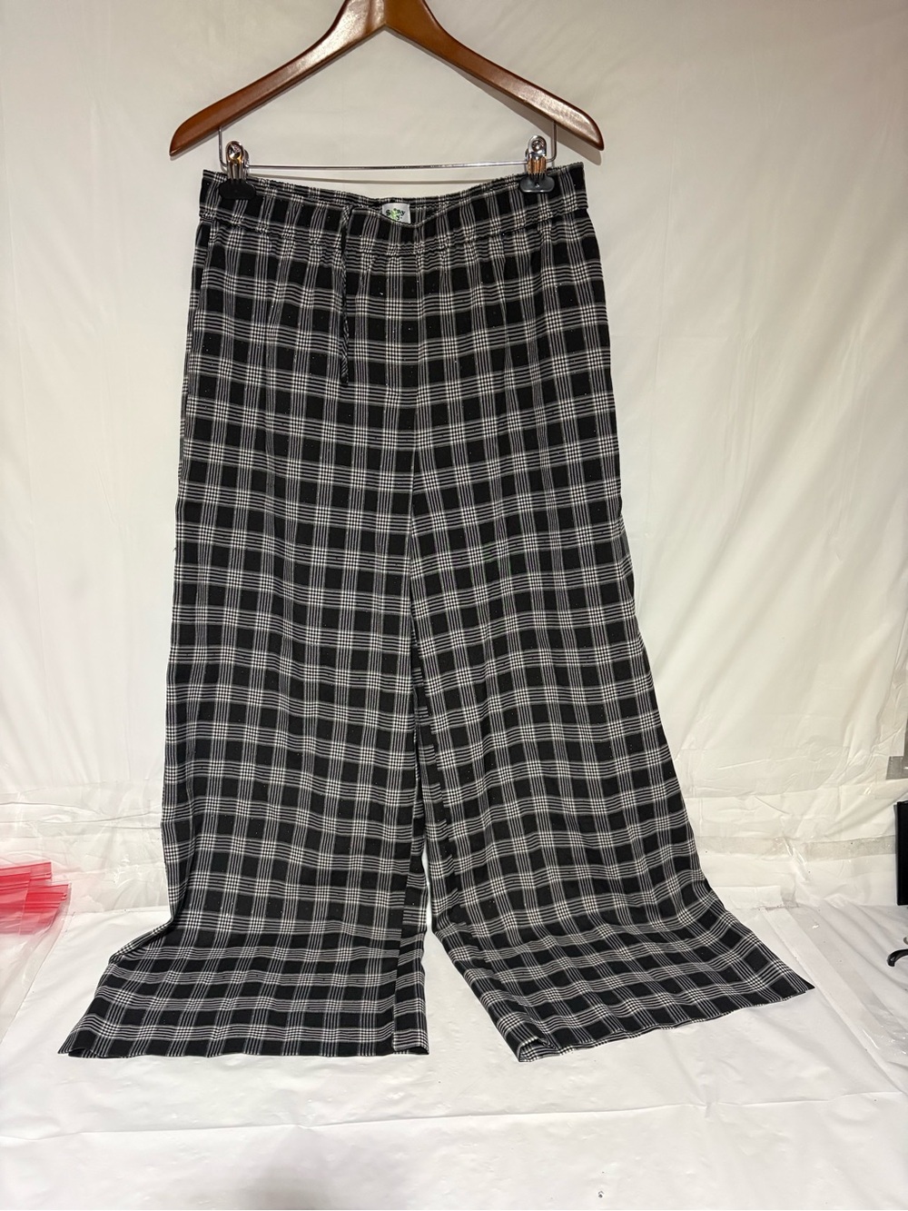 Shiny by Nature Black & White Plaid Wide-Leg Pajama Pants